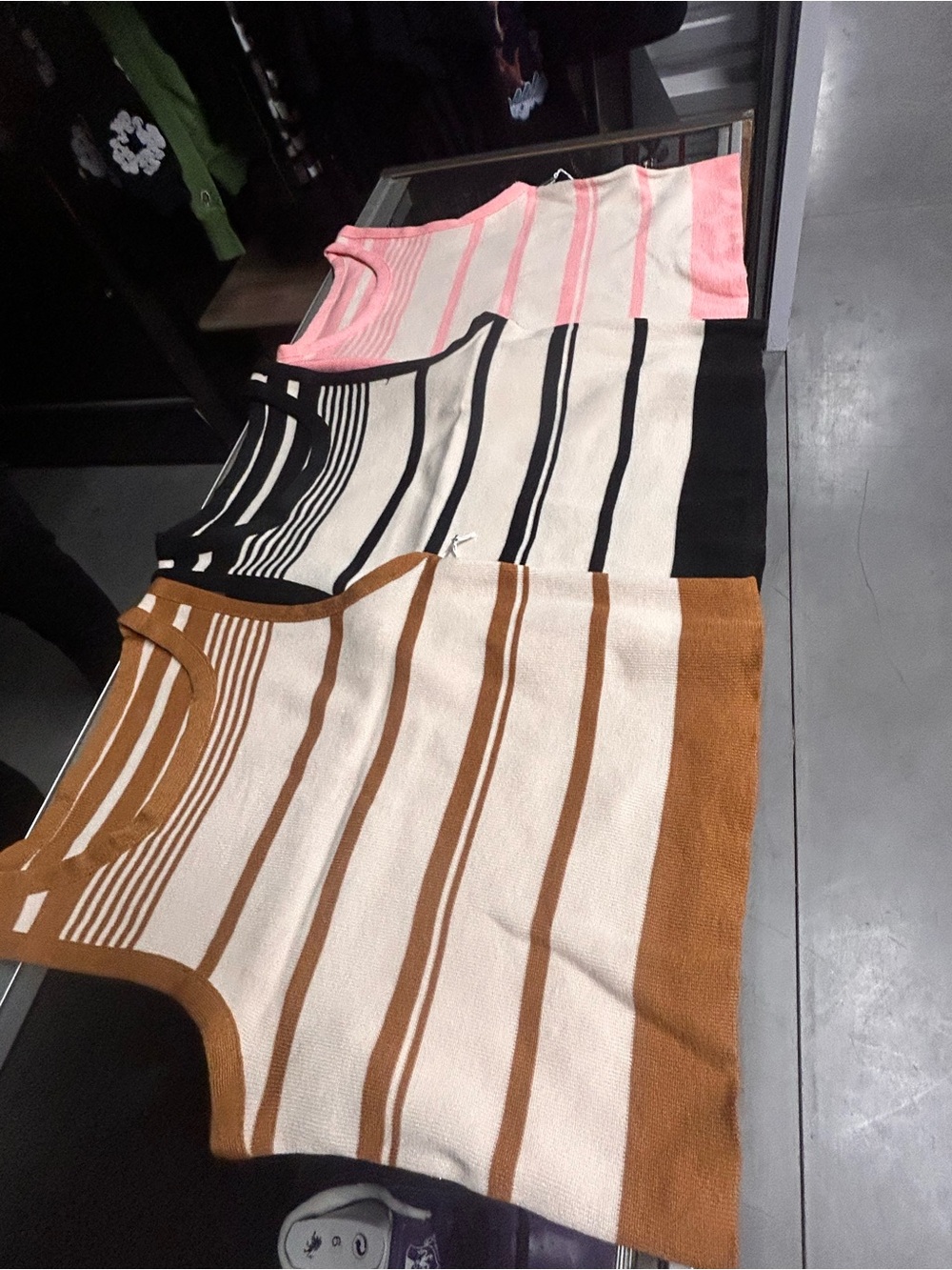 Striped Knit Tank Tops - Pink, Black, Tan